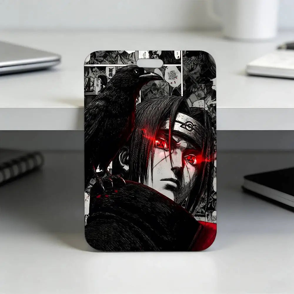 Anime N-NARUTO Akatsuki Itachi Sharingan Transparent Card Holder Employee Plastic Slide Cover Lanyard Work Business ID Bag Bus