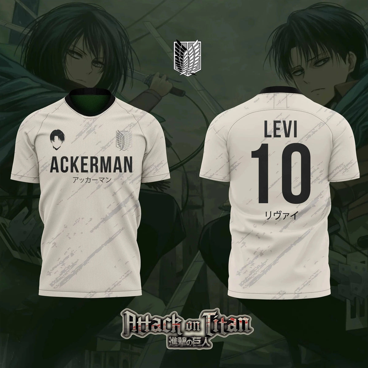 2026 Bandai Attack on Titan Anime LEVI ACKERMAN NO.10 3D Print Football Jersey for Men's Tshirt Summer Sports Casual Tees Kids