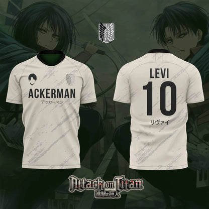 2026 Bandai Attack on Titan Anime LEVI ACKERMAN NO.10 3D Print Football Jersey for Men's Tshirt Summer Sports Casual Tees Kids