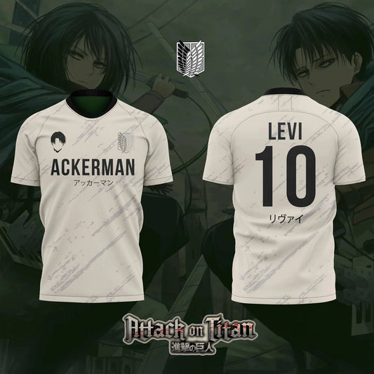 2026 Bandai Attack on Titan Anime LEVI ACKERMAN NO.10 3D Print Football Jersey for Men's Tshirt Summer Sports Casual Tees Kids