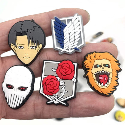 21Pcs Attack on Titan Shoe Charms for Clogs Bubble Slides Sandals PVC Shoe Decorations Buckle Accessories for Kids