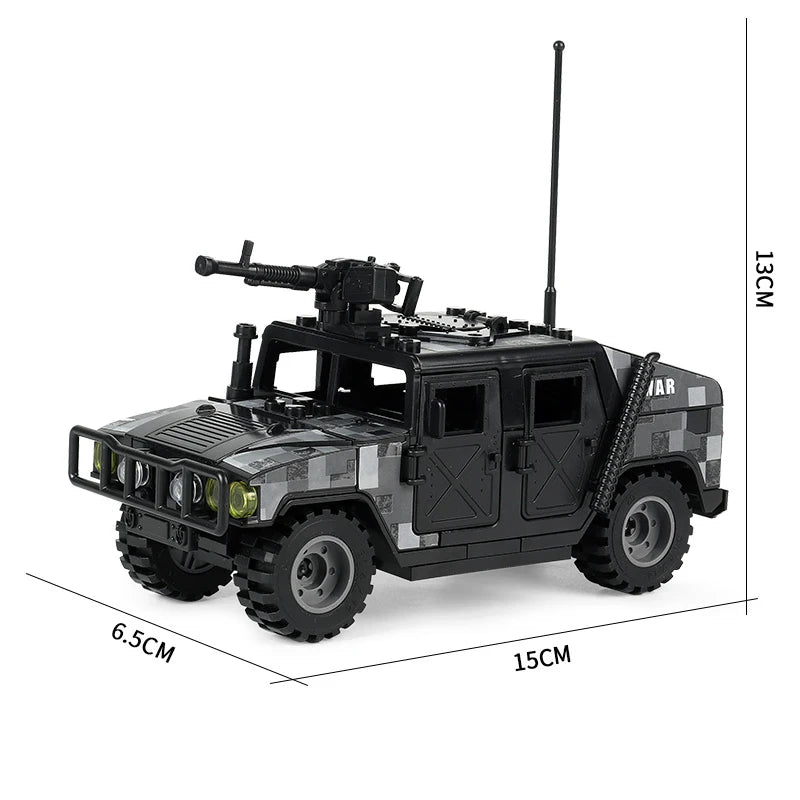 Military Special Forces SWAT Gangster Jeeps Off-Road Vehicle Assault Boat Model Soldier Weapons Building Block Toy For Children