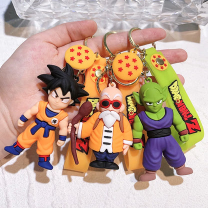 Anime Dragon Ball Keychain Fashion Jewelry Son Goku Vegeta Piccolo Action Figures 8CM PVC Key Ring for Men Women Bag Pendant