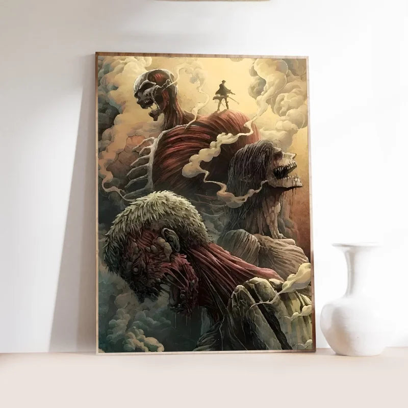 1PC Popular Japanese Anime Attack On Titan Poster Self-adhesive Art Waterproof Paper Sticker Coffee House Bar Room Wall Decor