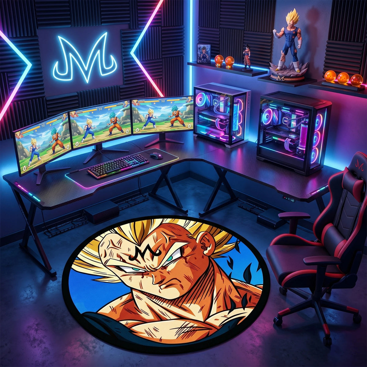 Dragon Ball Z Majin Vegeta Super Saiyan Round Area Rug Anime Cartoon Floor Carpet for Bedroom Living Room Home Decor Gift Fans