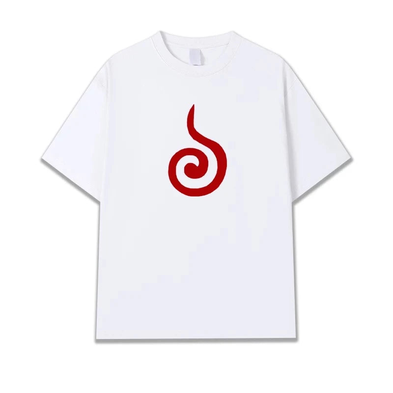 Naruto Uchiha Clan Symbol T-Shirt for Men Women, Front Back Print Minimalist Anime Casual Oversized Streetwear Black Tee