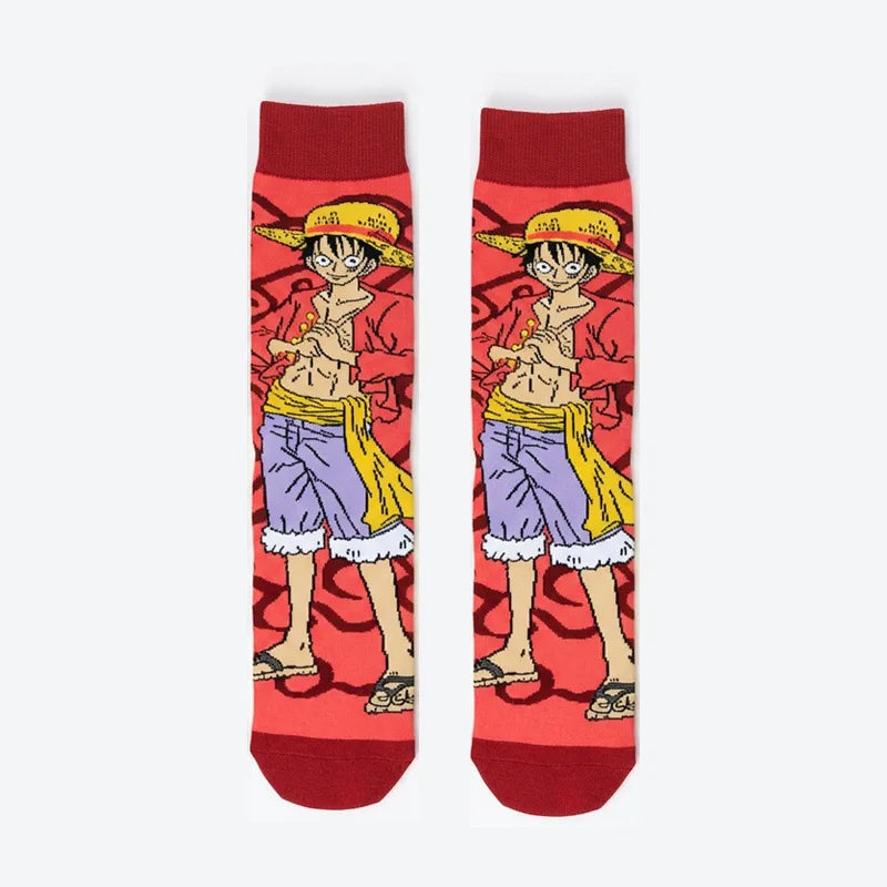 Unisex One Piece Anime Crew Socks Luffy Zoro Gear 5 Cotton Cartoon Streetwear Hosiery for Fans