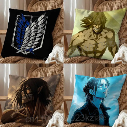 Eren Yeager Attack on Titan Print Throw Pillow Cover Square Cushion Case for Living Room Bedroom Decor