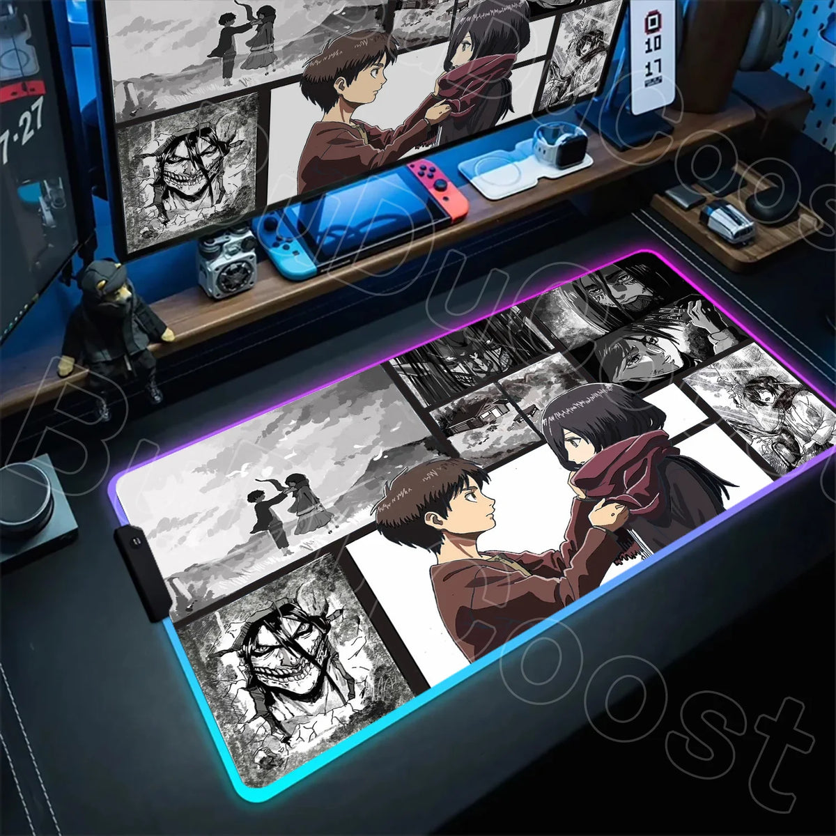 Large RGB LED Mousepad Attack on Titan Mouse Pads Anime Cool Gaming Tapis De Souris Carpet Laptop XXL Gabinete Gamer Accessories