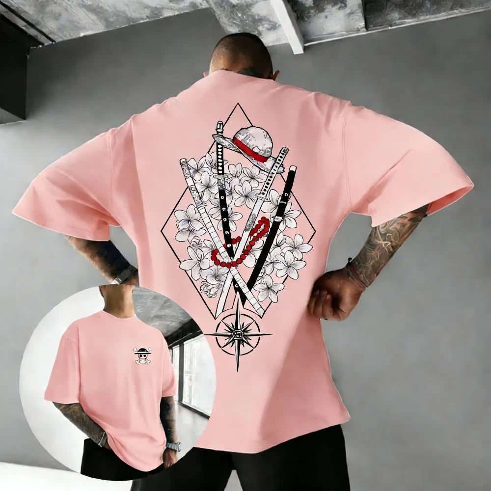 One Piece Luffy Unisex Pure Cotton T-shirt 2026 Summer Anime Print Round Neck Loose Casual Parent-child Short Sleeved Top