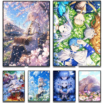 Magic Fantasy F-Frieren Beyond Journeys End Anime Canvas Painting Classic Elf Magic Girl Manga Art Poster Teens' Room Home Decor