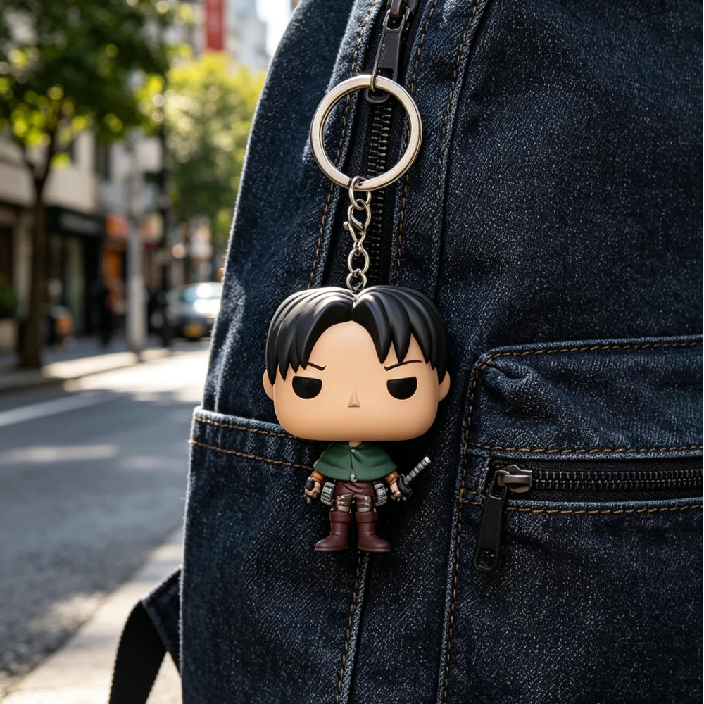 Attack on Titan Levi Ackerman Keychain Mini Figure Keyring for Backpack & Keys