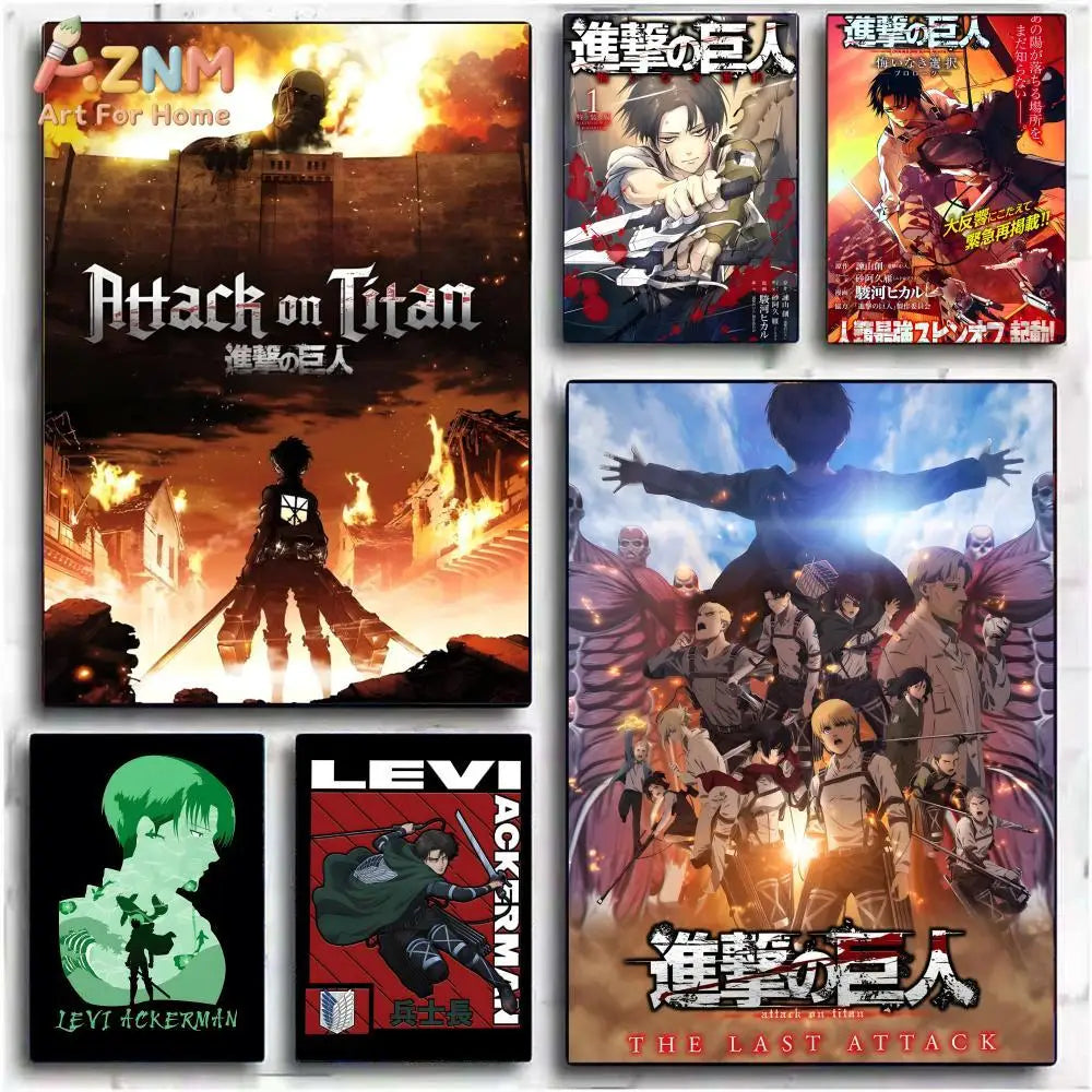 AZNM Attack on Titan Anime Canvas Wall Art, Levi Ackerman Print, Shingeki no Kyojin Home Decor Poster