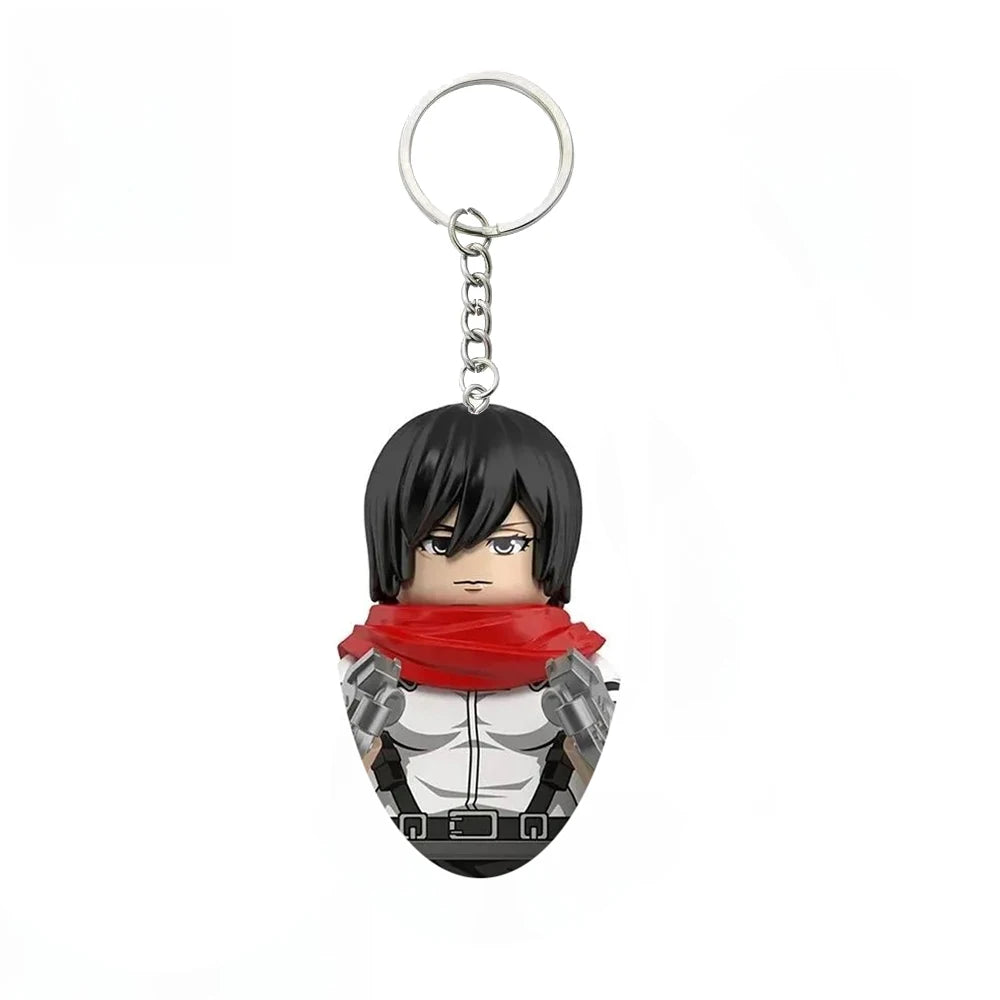 Anime Attack on Titan Building Blocks Keychain Mini Figure Keyring Collectible Toy Pendant for Bag Accessories Fans Gift