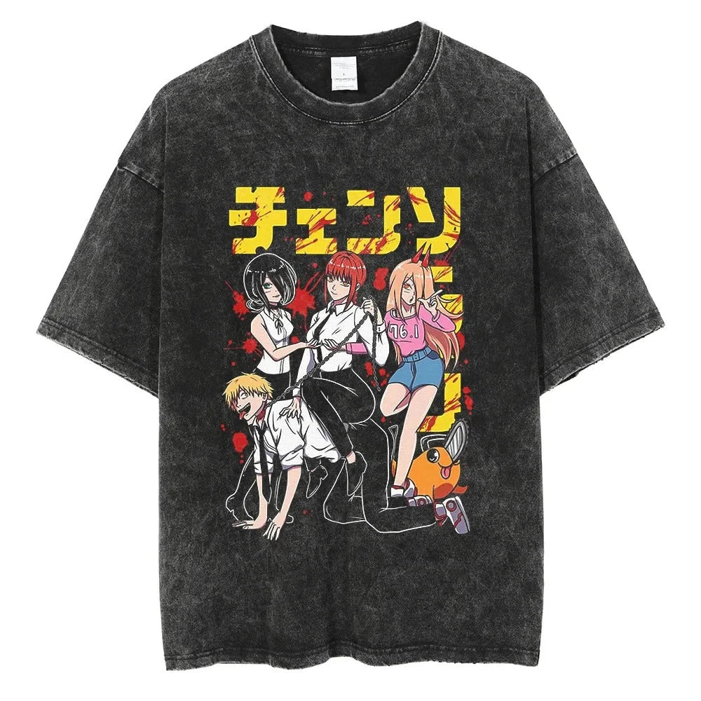 Attack on Titan Mikasa Ackerman Vintage Rock Band-style Wash Print T Shirt Men 2026 Summer Black Oversized Tee Anime Streetwear