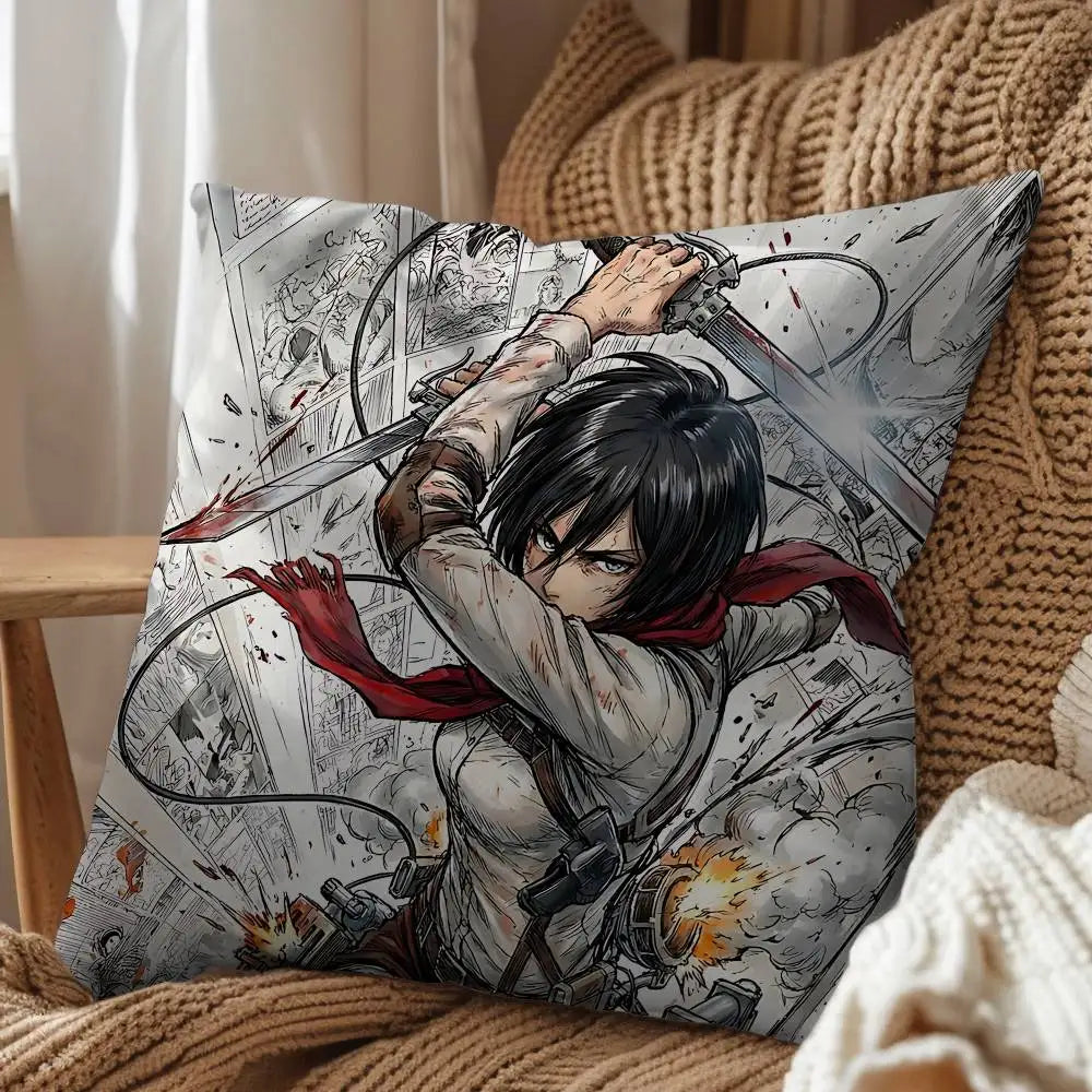 Eren Yeager Attack on Titan Print Throw Pillow Cover Square Cushion Case for Living Room Bedroom Decor