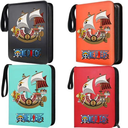 400pcs Large Capacity PU Zipper Card Album One Piece Luffy Zoro Nami 4-grid Loose-leaf Card Binder Anime Collectors Kids Gift