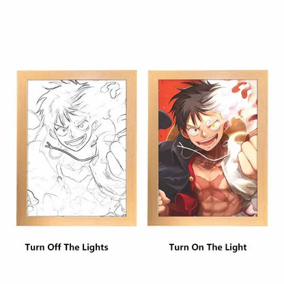 Bandai One Piece Luffy Zoro Creative Photo Frame Night Light Toy Anime Character Cartoon Gift Table Lamp Night Light Painting
