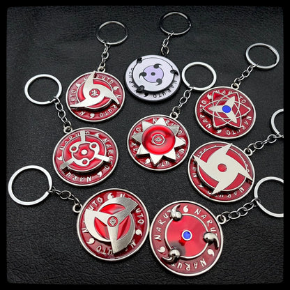 Naruto anime cute keychain peripheral three magma marleidoscope Sharingan logo rotatable keychain pendant keyring cartoon