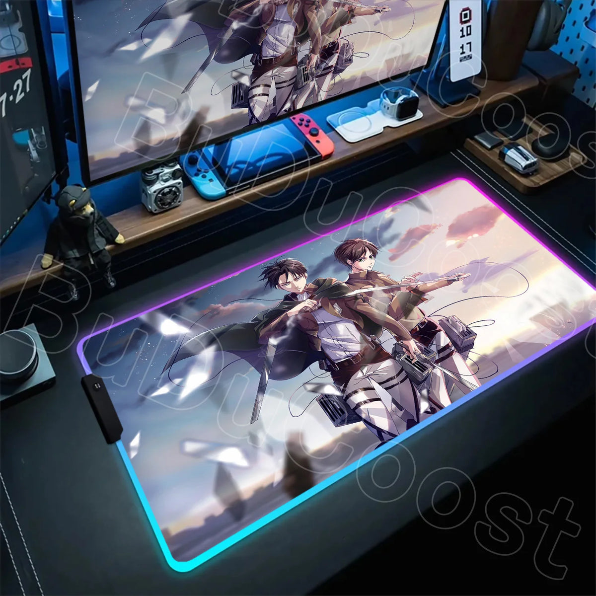 Large RGB LED Mousepad Attack on Titan Mouse Pads Anime Cool Gaming Tapis De Souris Carpet Laptop XXL Gabinete Gamer Accessories
