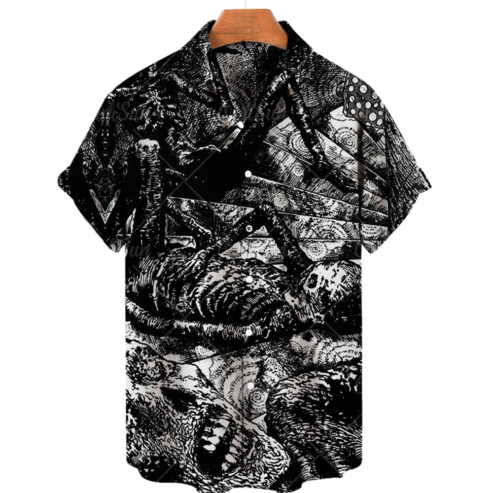 Japanese Anime Pattern Shirts 2023 Summer New men's Shirt 3D Printing Horror Print Hawaiian Clothing Personalized Design Men Top
