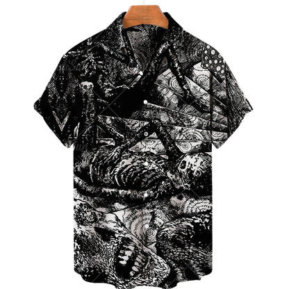 Japanese Anime Pattern Shirts 2023 Summer New men's Shirt 3D Printing Horror Print Hawaiian Clothing Personalized Design Men Top