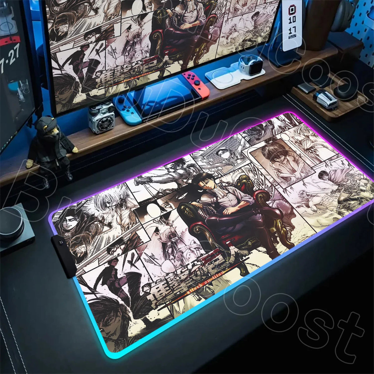 Large RGB LED Mousepad Attack on Titan Mouse Pads Anime Cool Gaming Tapis De Souris Carpet Laptop XXL Gabinete Gamer Accessories