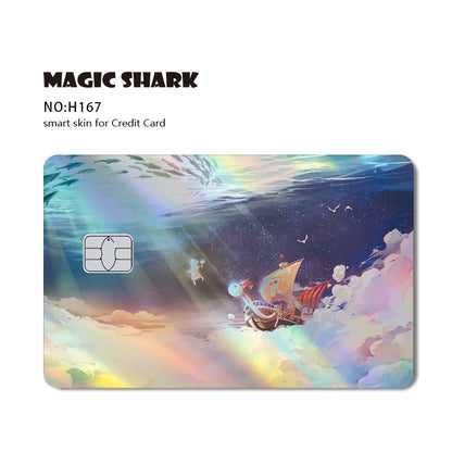 Magic Shark Luffy Zorro Ace Skull Anume Holographic Shinny Laser Sticker Film Skin for Credit Debit Card