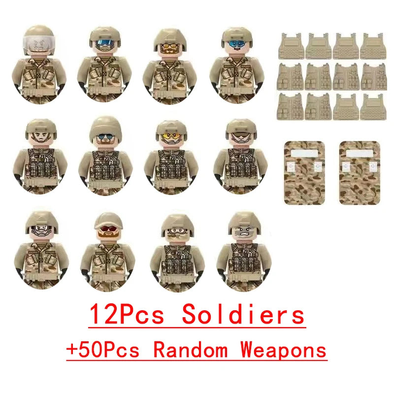 Military Special Forces SWAT Gangster Jeeps Off-Road Vehicle Assault Boat Model Soldier Weapons Building Block Toy For Children