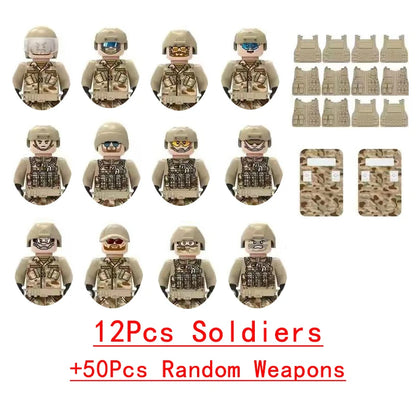 Military Special Forces SWAT Gangster Jeeps Off-Road Vehicle Assault Boat Model Soldier Weapons Building Block Toy For Children