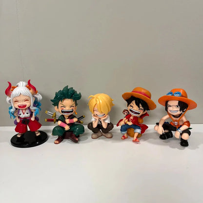 One Piece Anime Figure Sitting Laughing Luffy Action Figure Kawaii Sanji Zoro Ace Yamato Figurine Collection Toy Doll Gift Model