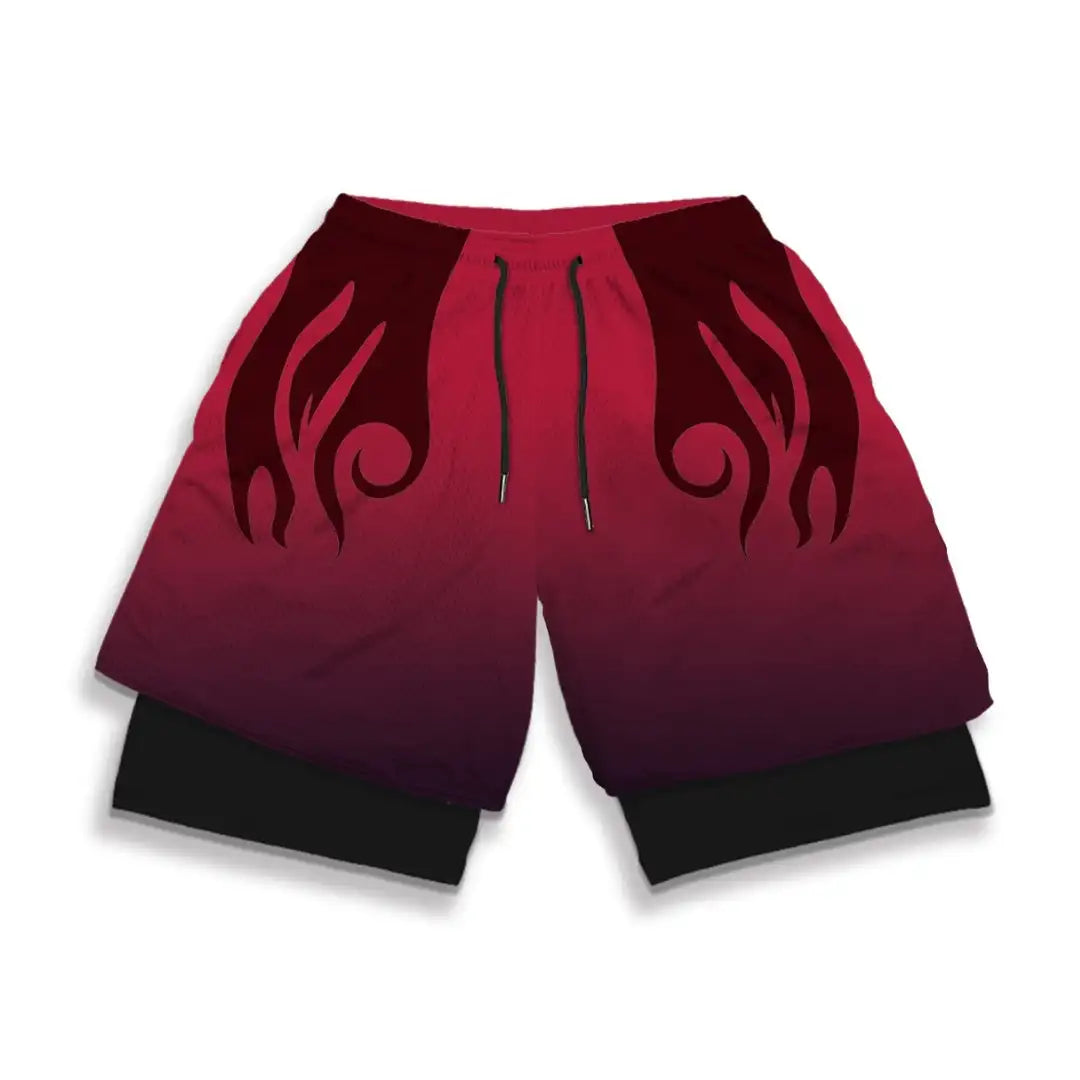 2026 Summer Bandai One Piece Character Symbols Anime Double Layer Fake Two Piece Gym Workout Shorts Quick-dry Comfy Lightweight
