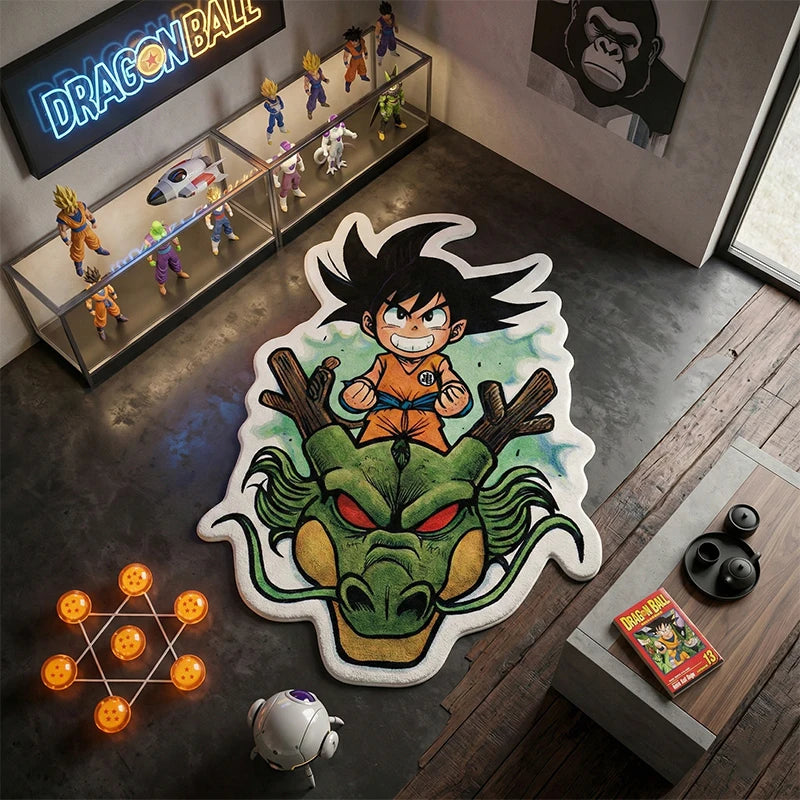 Anime Dragon Ball Z Rug Goku and Shenron Custom Shaped Plush Area Rug for Living Room Bedroom Dorm Anti-slip Soft Carpet Gift
