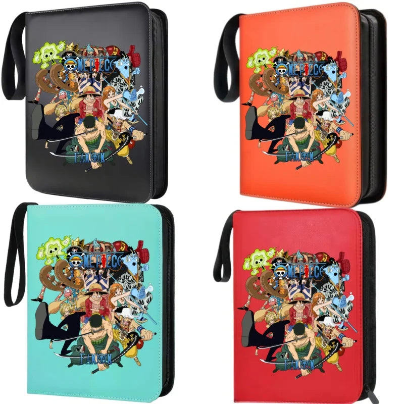 400pcs Large Capacity PU Zipper Card Album One Piece Luffy Zoro Nami 4-grid Loose-leaf Card Binder Anime Collectors Kids Gift