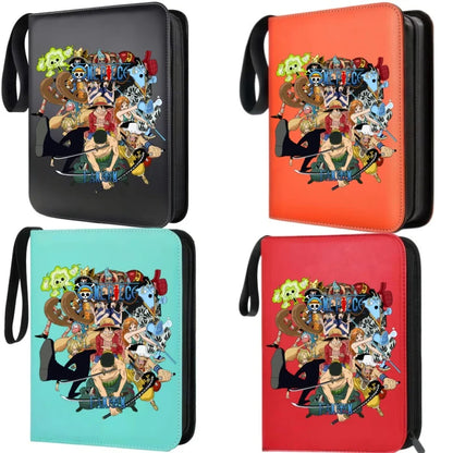 400pcs Large Capacity PU Zipper Card Album One Piece Luffy Zoro Nami 4-grid Loose-leaf Card Binder Anime Collectors Kids Gift