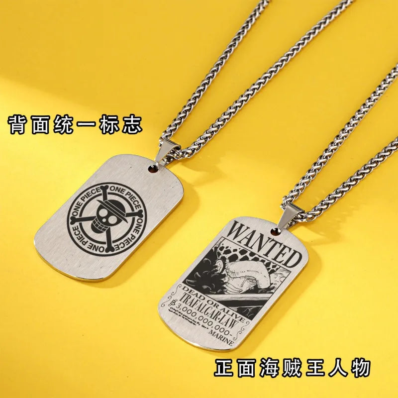 One Piece anime merchandise necklace pendant Luffy Zoro Ace bounty wanted poster titanium steel dog tag pendant charm gift