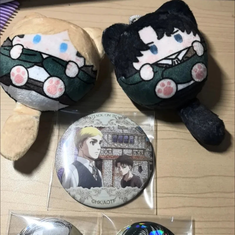Attack On Titan Vol 2 Cat Ear Squeaky Mochi Anime Plush Pendant Levi Eren Mikasa Hange Erwin Anime Peripheral Bag Ornament Toy
