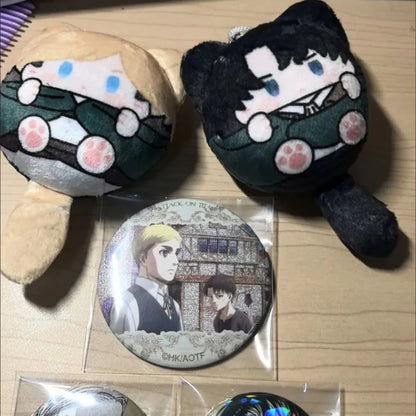 Attack On Titan Vol 2 Cat Ear Squeaky Mochi Anime Plush Pendant Levi Eren Mikasa Hange Erwin Anime Peripheral Bag Ornament Toy