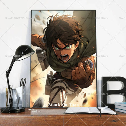 1PC Anime Attack On Titan Eren Jeager Poster Self-adhesive Art Waterproof Paper Sticker Coffee House Bar Room Wall Decor
