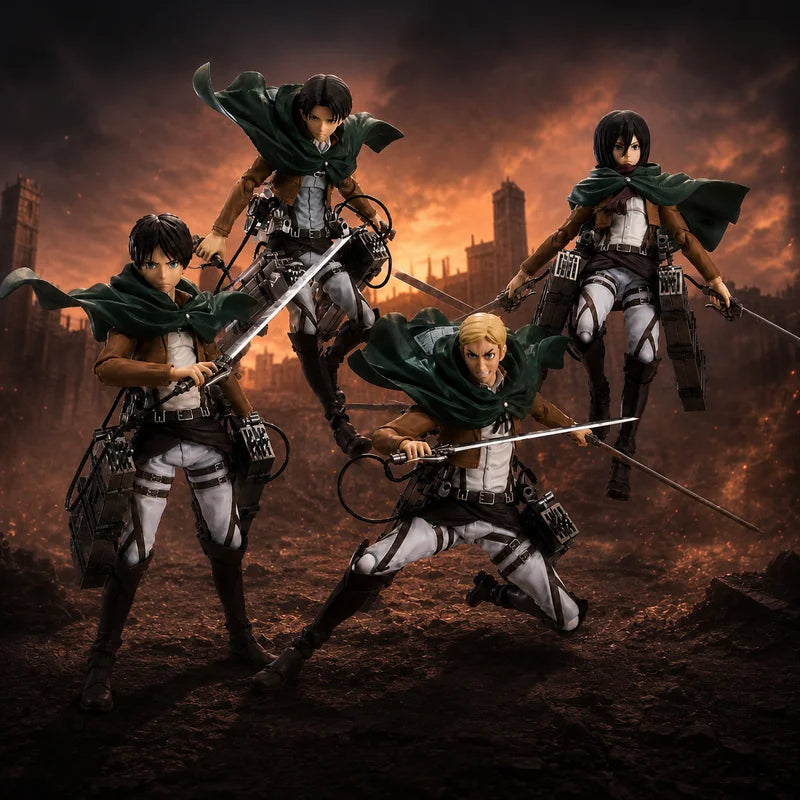 Attack On Titan Figma Eren#207 Levi#213 Erwin#446 Mikasa#203 Anime Action Figure Pvc Model Toy Collectible Desktop Ornament Gift