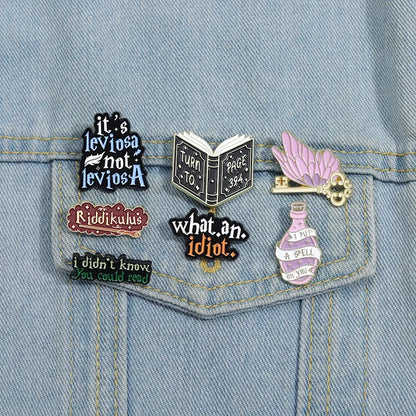 My Broom is in The Shop Brooch Enamel Pins Funny Text Magic Bottle Brooches Lapel Badges Backpack Jewelry Fan Gift Wholesale