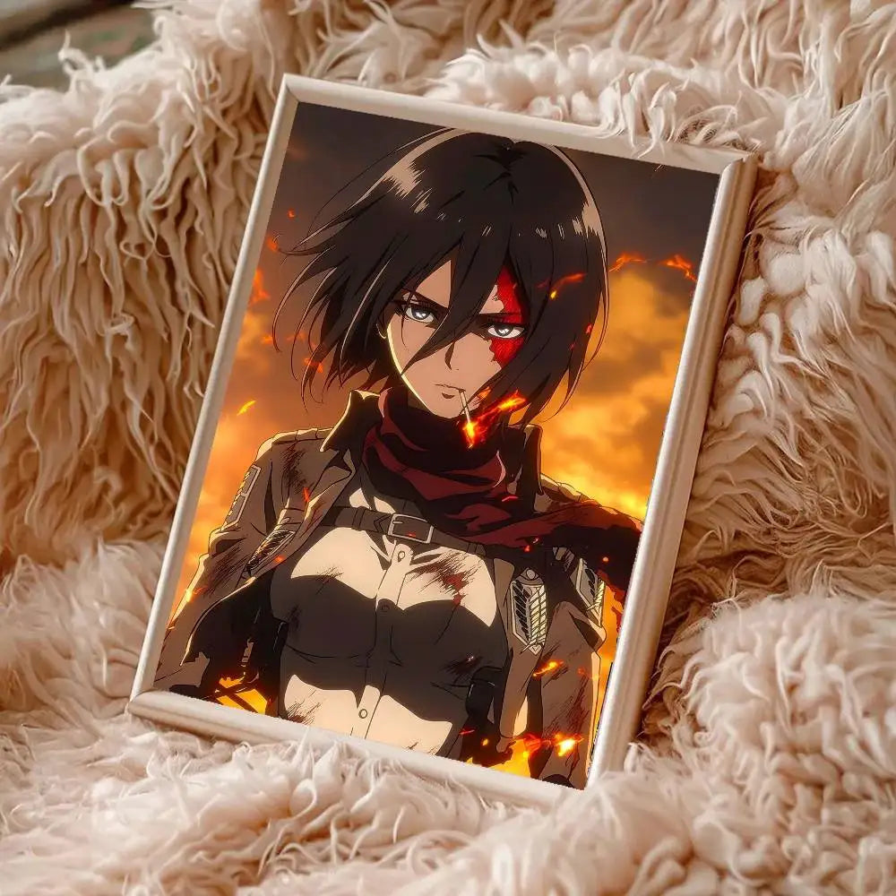 Mikasa Ackerman Anime Attack On Titan Posters Living Room Bar Cafe Quality Canvas Vintage Style Comics Painting Art Home Wall