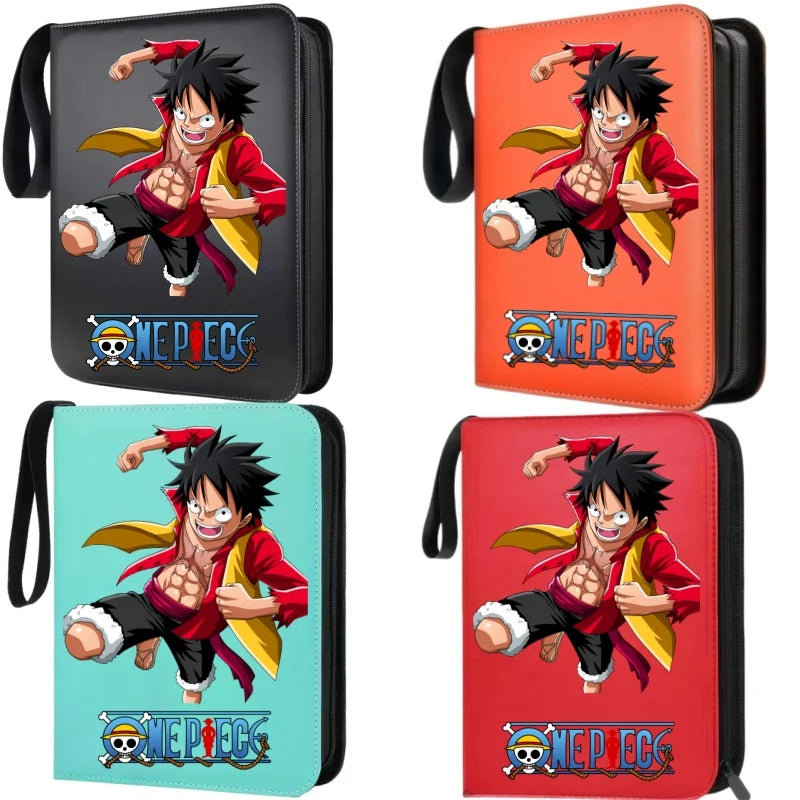 400pcs Large Capacity PU Zipper Card Album One Piece Luffy Zoro Nami 4-grid Loose-leaf Card Binder Anime Collectors Kids Gift