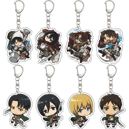 55MM Keychain Anime Attack on Titan Eren Jaeger Mikasa Ackerman Levi Ackerman Hanji Zoe Erwin Smith Acrylic Key Chain Cute Gifts