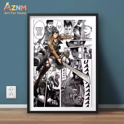 AZNM Attack on Titan Anime Manga Page Style Frameless Canvas Wall Art Levi Mikasa Armin Character Print for Bedroom Living Room