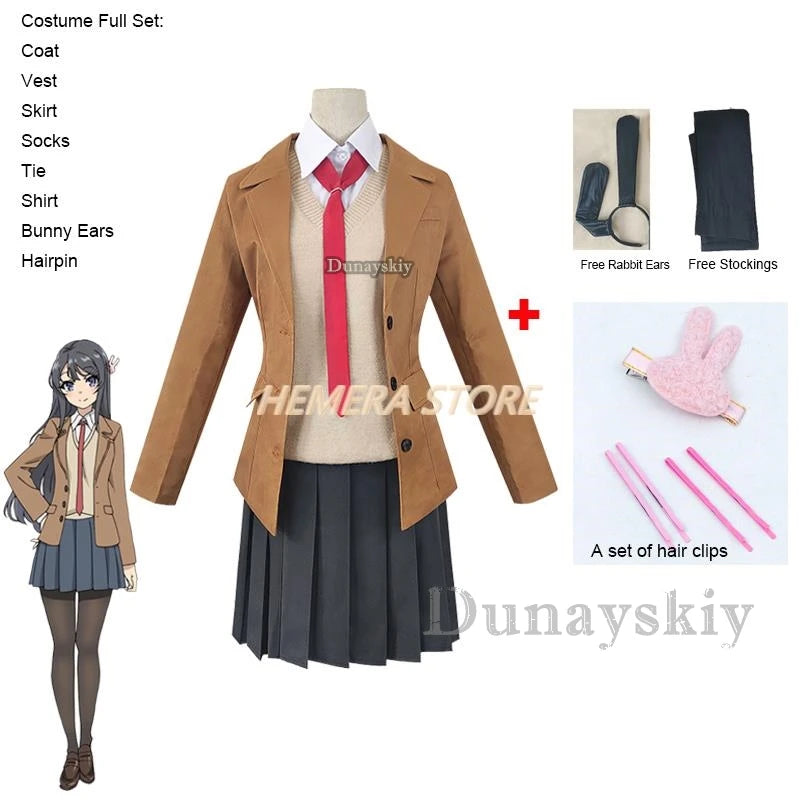 Anime Sakurajima Mai Cosplay Costume Rascal Does Not Dream of Bunny Girl Senpai Mai Sakurajima Cosplay Wig Bunny Ears Headwear