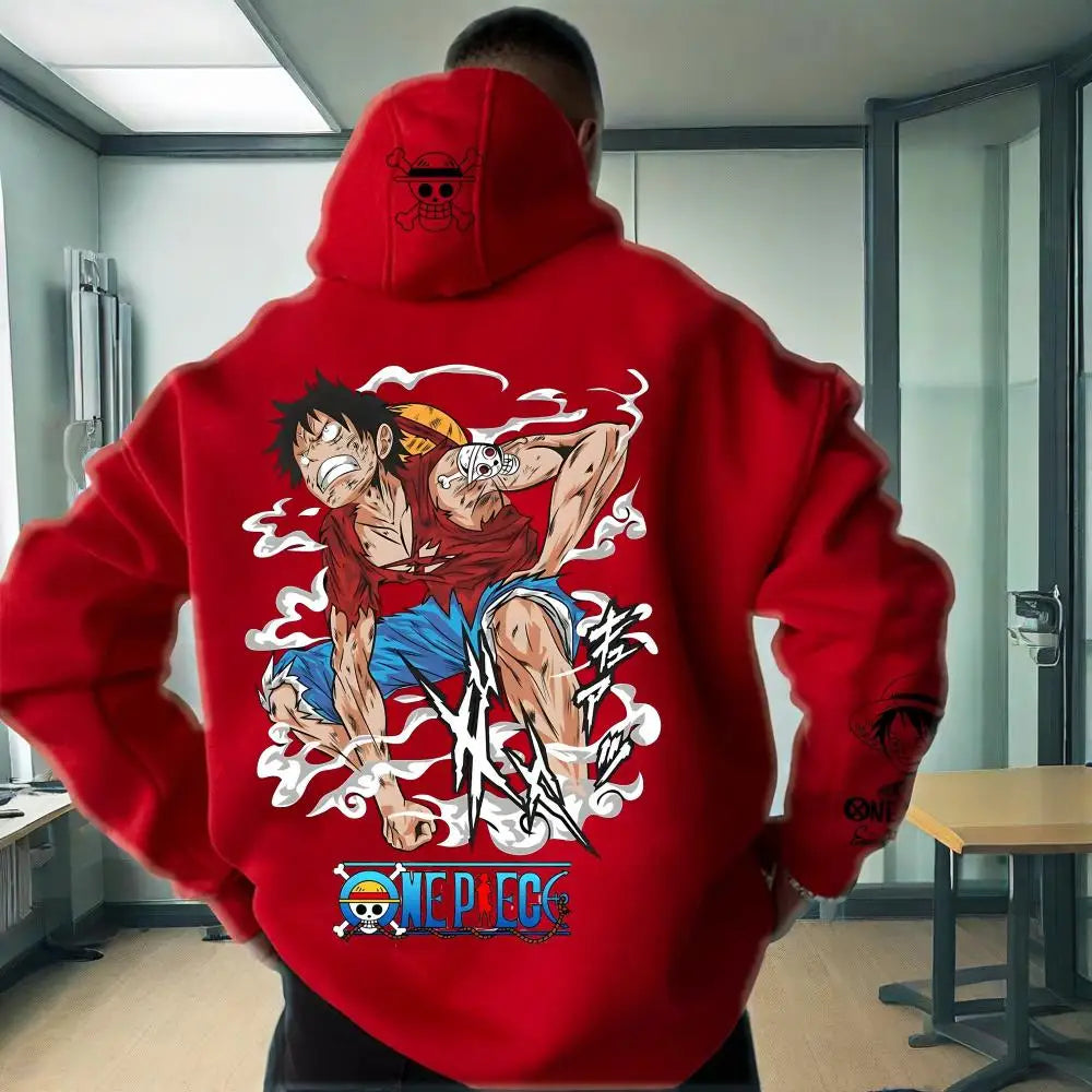 2025 Trend One Piece Luffy Print Hooded Sweater Autumn and Winter Lovers Loose Joker Casual Jacket
