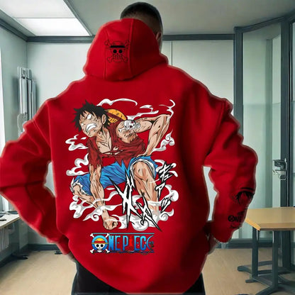 2025 Trend One Piece Luffy Print Hooded Sweater Autumn and Winter Lovers Loose Joker Casual Jacket