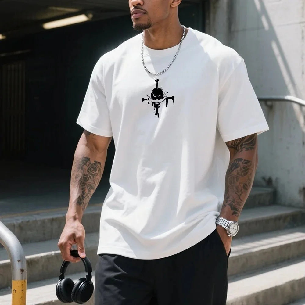 Whitebeard Pirates Print T-Shirt One Piece Edward Newgate Anime Casual Streetwear White Tee Men's and Women's Printed T-Shirts
