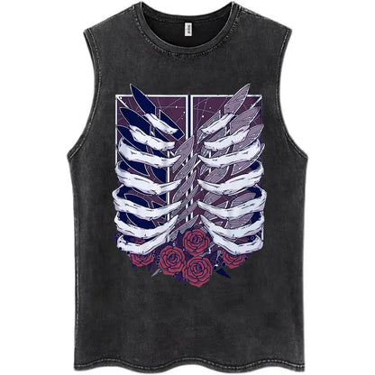2026 Anime Attack on Titan Washed Tank Tops Men's No Harajuku Sleeveless T Shirt Yeager Oversized Cotton T-shirt